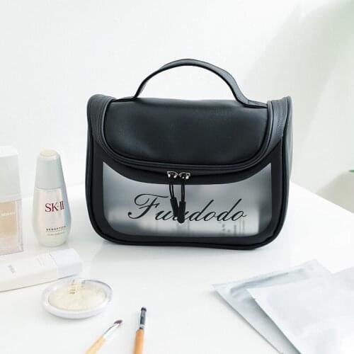 New Portable Transparent Cosmetic Bag Waterproof Pu Men Toiletry Bag Women Makeup Bag Large Capacity Hook TPU Storage Bags