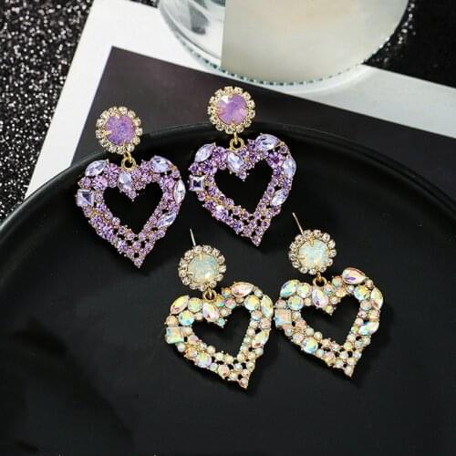 2020 New contracted temperament sweet Drop earrings joker Hyperbole style fine crystal Heart shiny Women earrings