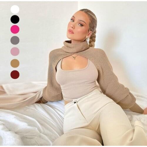 2021 New Women Turtleneck Long Sleeve Knitting Sweater Fashion Chic Design Lantern Sleeve Pullover High Street Lady Tops