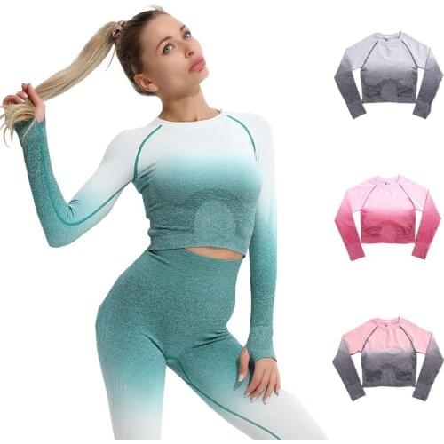 New Seamless Yoga Shirts Women Gym Clothing Long Sleeve Crop Top Fitness Wear Running Workout Clothes Woman Sportswear