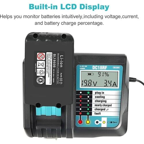 DC18RCT Li-ion Battery Charger for Makita Charger 18V 14.4V BL1830 Bl1430 DC18RC Power tool 3A Charging Current