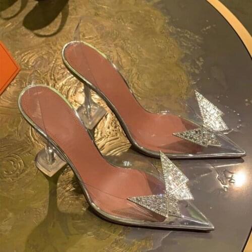 New Rhinestone Bow Knot Pumps Women Transparent Pointed Toe Stiletto High Heels Women Buckle Leather sandalias de las mujeres
