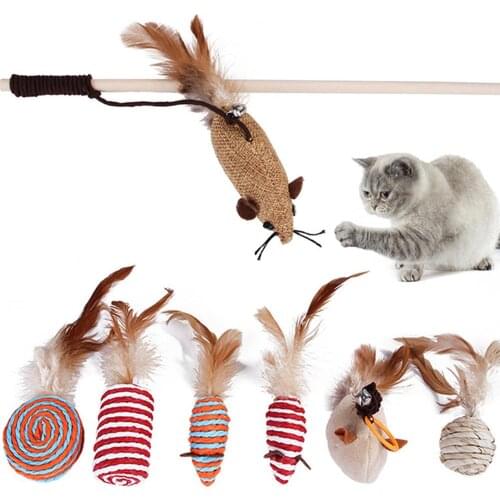 New Pet Stick Set 7-piece Set Cat Toy Set Feather Wand Ball Toy Interactive Play Mouse Molar Feather Pet Supplies Gift for Cat