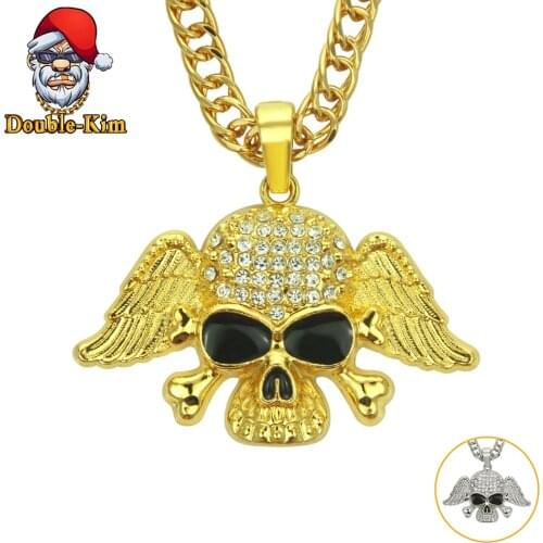 Angelic Skull Zircon Pendant Necklace Men Hiphop Rock Street Culture Zinc Alloy Inlaid Zircon Chain Necklace Fashion Man Jewelry