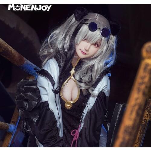 Monenjoy Arknights FEater Cosplay Wig Black Highlights Silver White Twin-Tail Cos Hair