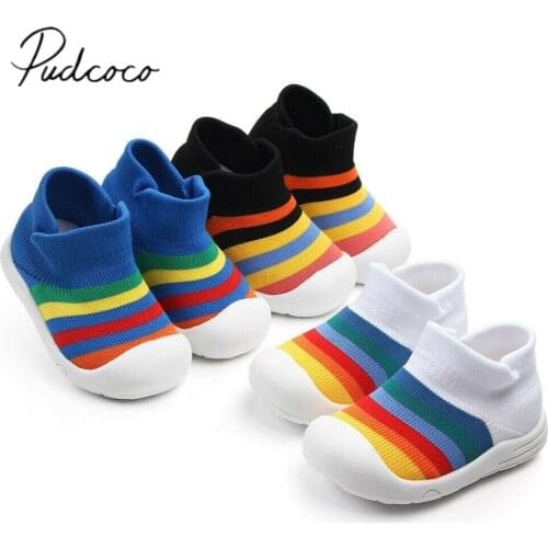 2019 Baby First Walkers Summer Fall Toddler Baby Unisex Crib Shoes Kids Colorful Rainbow Weaving Soft Sole Elastic Shoes