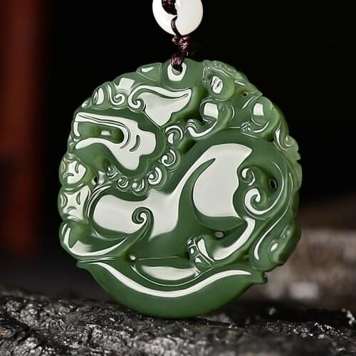 Natural A hetian jade brave troops green jade pendant unique design jadeite jade necklace men jewelry women pendants