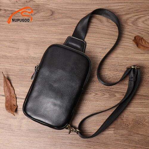 Casual Mens Shoulder Bag Genuine Leather Simple Chest Bag High Quality Small Crossbody Single Strap For 7 Inch Tablet NUPUGOO