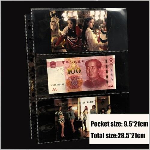 20PCS/LOT Acid free 3 Pockets Transparent Card Pages Cards Holder Protector For Coin/Stamp/Ticket money Album Page