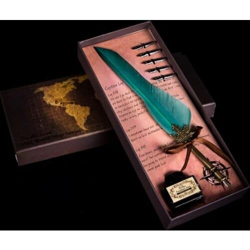 Retro Classic Calligraphy Feather Dip Pen Writing Ink Set Stationery Quill Fountain Pens Creative Vintage Pen For Birthday Gift