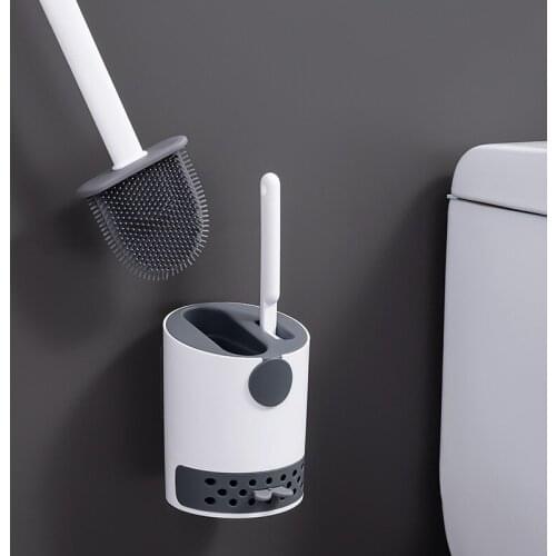 TPR Silicone Toilet Brush Wall-mounted Bathroom Corner Cleaning Brush Holder Set Durable Home Cleaner Modern WC Accessories