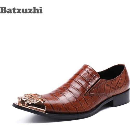 Batzuzhi Men Dress Shoes Leather Gold Iron Toe Mens Shoes Formal Men Oxford Flats Business Leather Shoes Zapatos Hombre