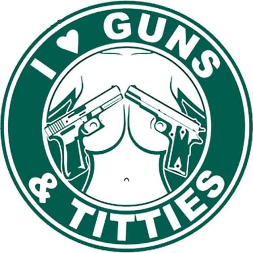 13cm X 13cm Personality Car Sticker I Love Guns and Titties Gun Titts Accessories Decal Car Window Vinyl Cover Waterproof PVC