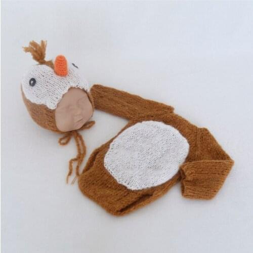 Knit Mohair Hat and Romper Set Newborn Angora Penguin Hat Crochet Baby Diaper Overall For Photography Props