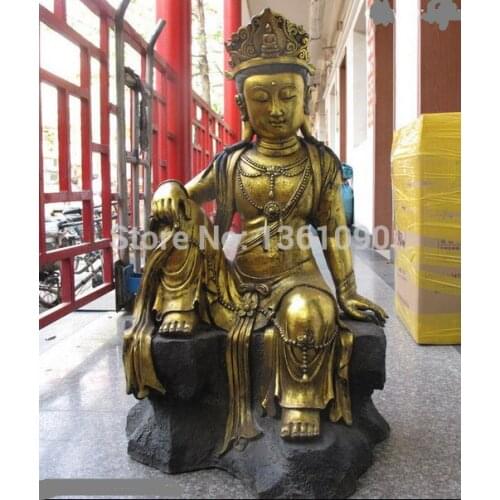 Xd 00723 32"Tibetan Collect Folk Copper Bronze gilt Guan Yin Kwan-yin Buddha statue