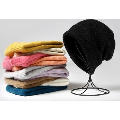 VISROVER 10 colors solid color rabbit fur Winter beanies for woman long hair Warm cap Casual High Quality soft handfeeling Hats