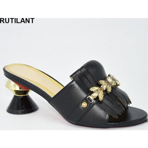 Ladies Sandals with Heels Italian Women Shoes Decorated with Rhinestone Slip on Shoes for Women Plus Size Shoes Women Heel