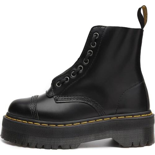 Women Ankle Platform Boots High Quality Genuine Leather Martin Boots British Thick-soled Zipper Pull Cowhide Flat Boots Mujer