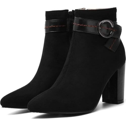 Big Size 9 10 11-15 boots women shoes ankle boots for women ladies boots shoes woman winter Belt buckle side zipper point