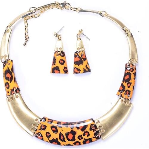 Miasol Trendy Designer Leopard Resin Cabochon Fashion Necklace Earring Set Women Party Jewelry Sets Gifts