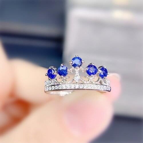Natural real blue sapphire crown ring Per jewelry 925 sterling silver 3*3mm 0.15ct*5pcs gemstone Fine jewelry J213281