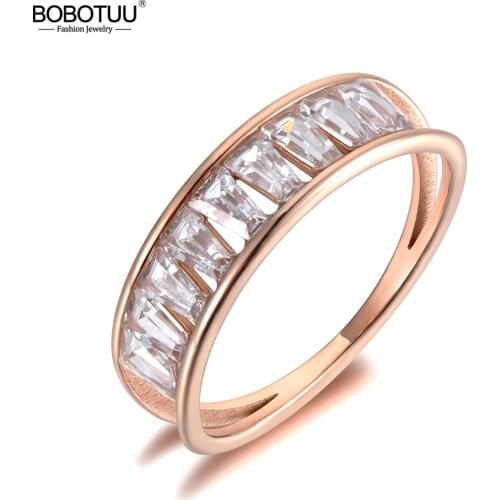 BOBOTUU Luxury Stainless Steel Sparkling Wedding Rings Mosaic CZ Crystal Rose Gold Engagement Ring Jewelry For Women BR19087