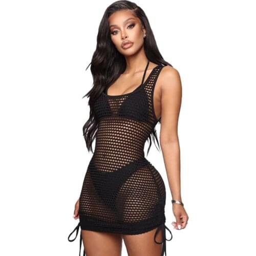 S-XXL Womens Sheer Mesh Long Sleeve See Through Swimwear Bikini Cover Up Dress