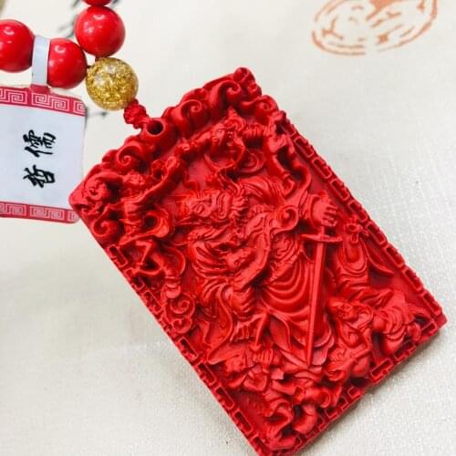 Zheru Natural Cinnabar Carved Red Mage Pendant with Multicolor Bead Necklace Exquisite Men and Women Sweater Chain