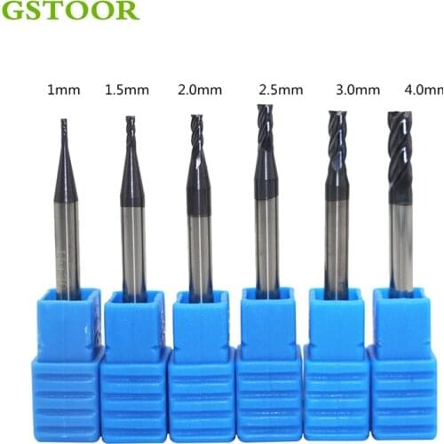 1MM 1.5MM 2MM 2.5MM 3MM 4MM 5MM 6MM 2F 3F 4F HRC50 milling cutter Tungsten carbide Flat End Mills NC Router Bits endmill