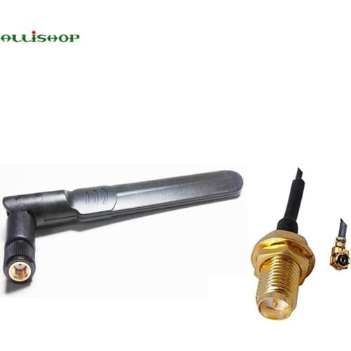 ALLISHOP 2Pcs 5dBi 2.4GHz 5GHz 5.8GHz Dual Band WiFi RP-SMA db Antenna Routers AP Wireless+15cm RP SMA Female to IPX 1.13 Cable