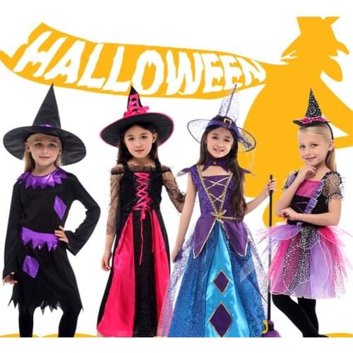 2018 Costume for Girls Boy Childrens Halloween Christmas Kids Witch Wizard Cloak Gown Robe with Hat Cap Fancy dress Cosplay