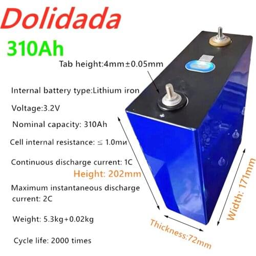 2021 100% original CATL 3.2V 310Ah BRAND New Lifepo4 4PCS Grade A DIY Rechargeable Battery Pack EU US Tax Free With Busbars