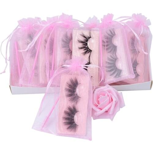 25mm 5D Faux Mink Eyelashes Dramatic Dense Big Very Long Lashes Fluffy Cruelty Free Artificial Eyeashes with Pink Organza Bag