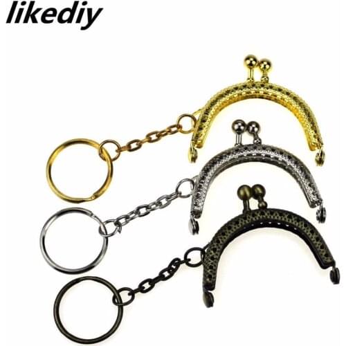 3 Pcs/Lot 5 CM Golden Bronze Silver Half Round Metal Purse Frame Kiss Clasp Lock With Key Ring Bag Parts Accessories 3 Colors