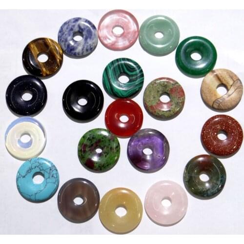 30mm natural stone Quartz crystal Turquoise Opal tiger eye donut pendant for diy jewelry making necklace Accessories12pcs A25