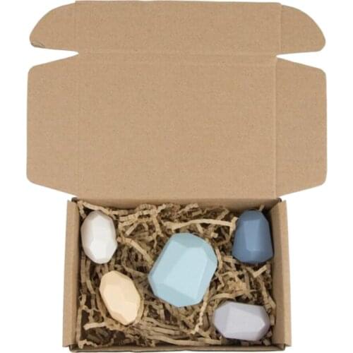 5/10/16pcs Wood Stacking Sorting Rainbow Rock Stones Blocks Fun Toys Home Decors