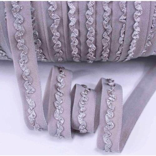 5/8" 16mm ruffle line soft fold over elastic ribbon 91303 gray color