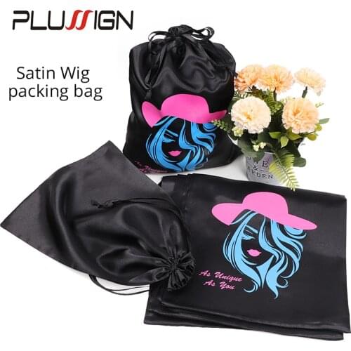 Hot 5Pcs Wig Bag With Drawstring Portable Wig Storage Bag Satin Water Dust Proof Hair Satin Bags Protection Black Package