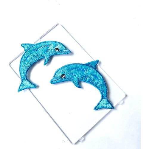 1 PC Blue Color Fish Patch Embroidery Cloth Stickers Dolphin Patches DIY Children Cloth Dress Handbag Accessories