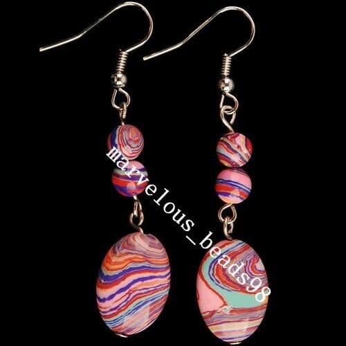 Free Shipping Beautiful Multicolor Howlite Beads Earrings Pair MC1964