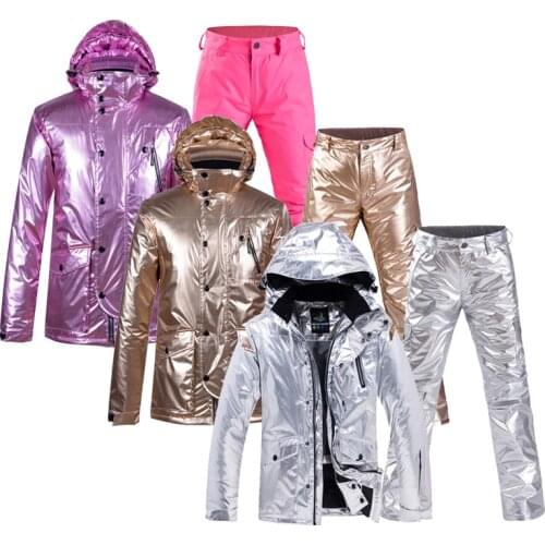 Shining Mens Womens Ski Suit set winter Clothing waterproof windproof mountain Costume Snow Wear jacket and snowboarding pant