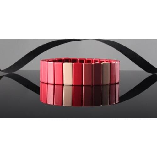 Muiki Colorblock Tile Bracelet Enamel Rectangle Metal Tile Bead Bracelet Handmade Stretchy Bracelet Stackable Jewelry for Women