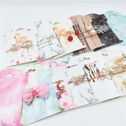 50Pcs Multi-Style Paper Hairpin Card 11*8cm Vintage Classic Jewelry Display Cards Kraft Women Hair Clip Packing Cards