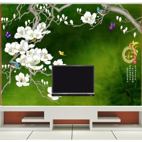 Home and rich hand-painted blossom rich TV background wall Chinese mural Custom wallpaper mural