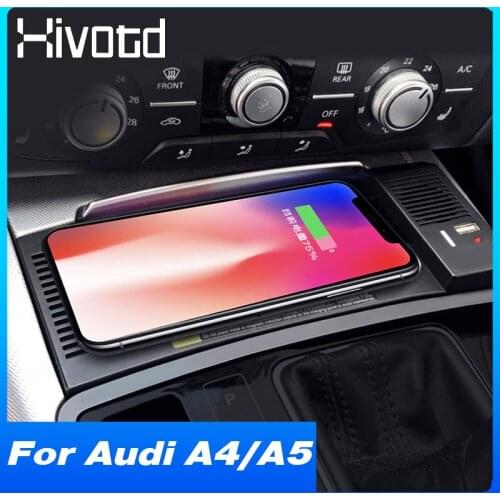 Hivotd Car QI Wireless Charger 15W Fast Charging Plate Phone Holder Pad Interior Accessories Parts For Audi A4 B8 A5 2008-2016