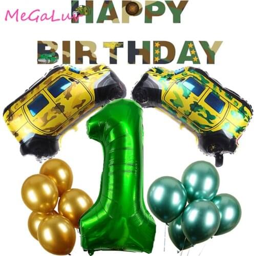 5X/lot Camo Army Military Cake Topper For Birthday Party Decor Cupcake Flag Baby Shower Wedding Supplies Number Tank Ballons Set