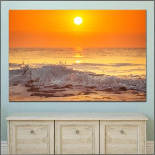 Size Printing Oil Painting sunrise morning ocean beach waves wall art canvas print pictures for living room and bedroom No Frame