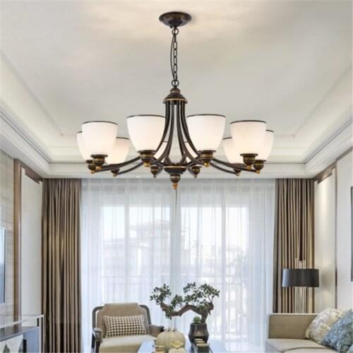 Classic American Country Pendant Lamp Iron Fringed White Glass Suspension Light Dinning Sitting Living Room Bedroom Chandelier