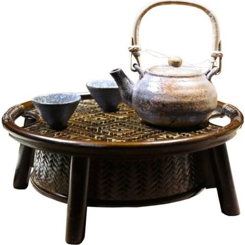 Classical Tea Tray Plate Set Japanese Tea Ceremony Bamboo Weaving Tea Set Basket Lacquer Chinese Kung Fu Teapot Table