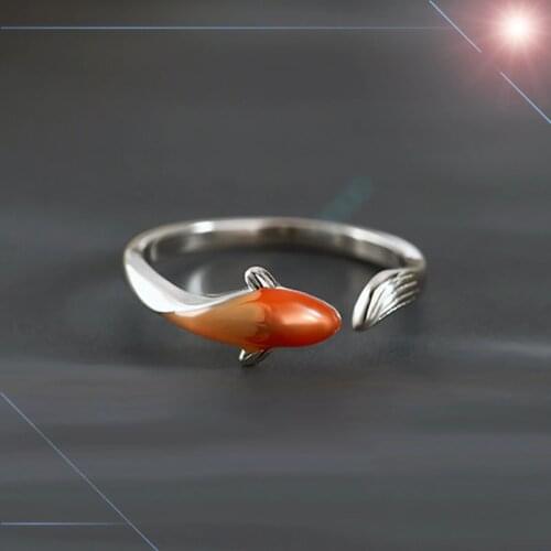 Chinese Style Red Fish Rings for Women Adjustable Finger Ring Silver Color Koi Carp Rings Fine Jewelry Female Accessories Gifts